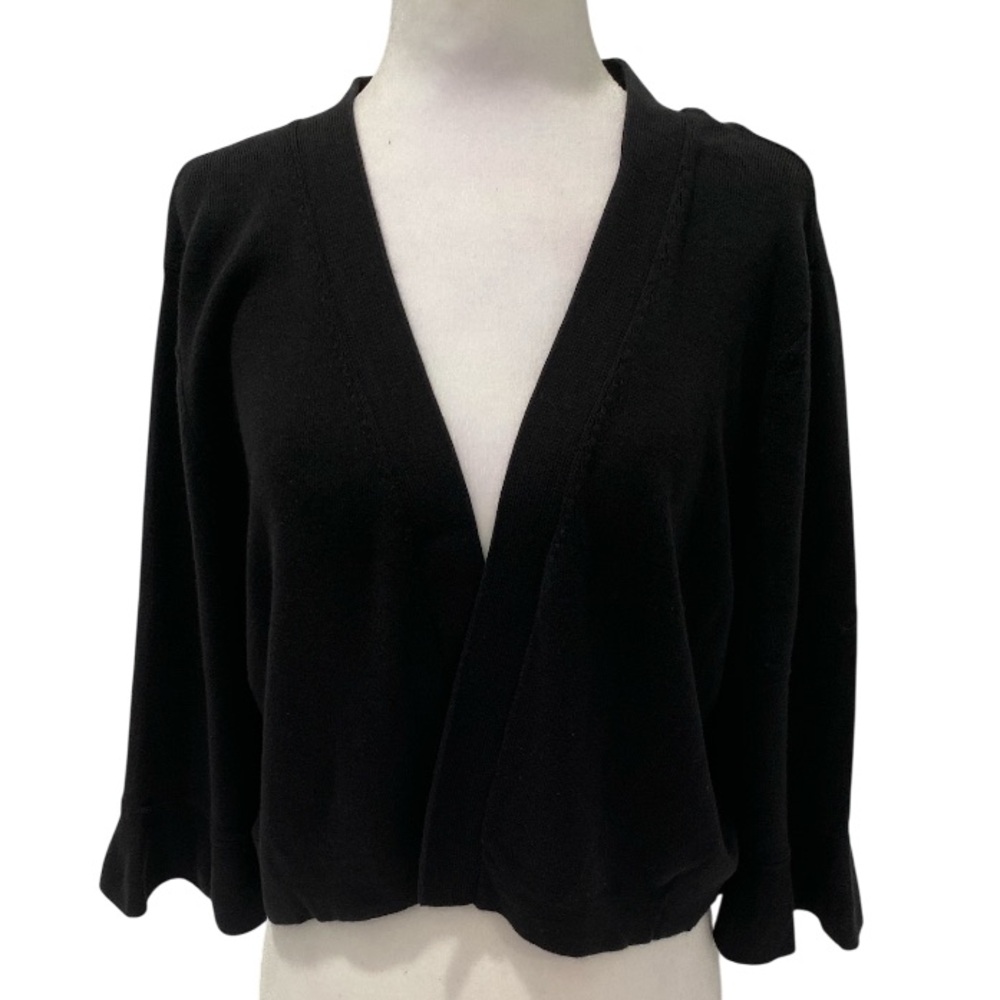 Talbots Solid Black Cotton Blend Open Front Cropp… - image 3